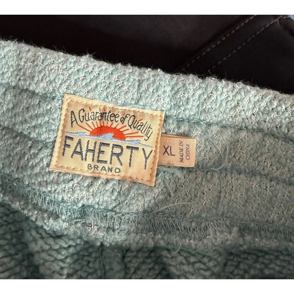 Faherty Brand XL‎ Knit Lounge Shorts Aqua Blue Textured Drawstring Cotton Mix